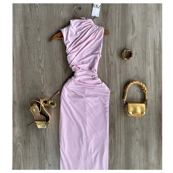 ZARA Fitted Midi Dress NWT | Chalk Pink Sleeveless Blogger Fave - Picture 16 of 16